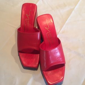 Women’s Red Wedge Open Toe Mule